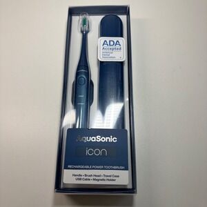 AquaSonic Icon Rechargeable Power Toothbrush Navy Blue with Travel Case